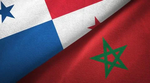Panama and Morocco two flags textile cloth, fabric texture Stock Illustration