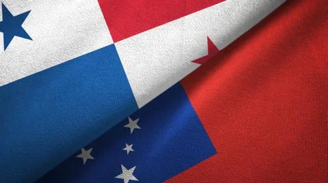 Panama and Samoa two flags textile cloth, fabric texture Stock Illustration