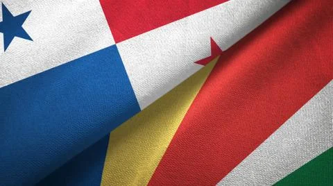 Panama and Seychelles two flags textile cloth, fabric texture Stock Illustration