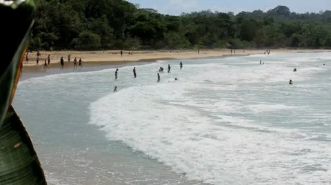 Panama Beach People in Waves Stock Footage 9275747