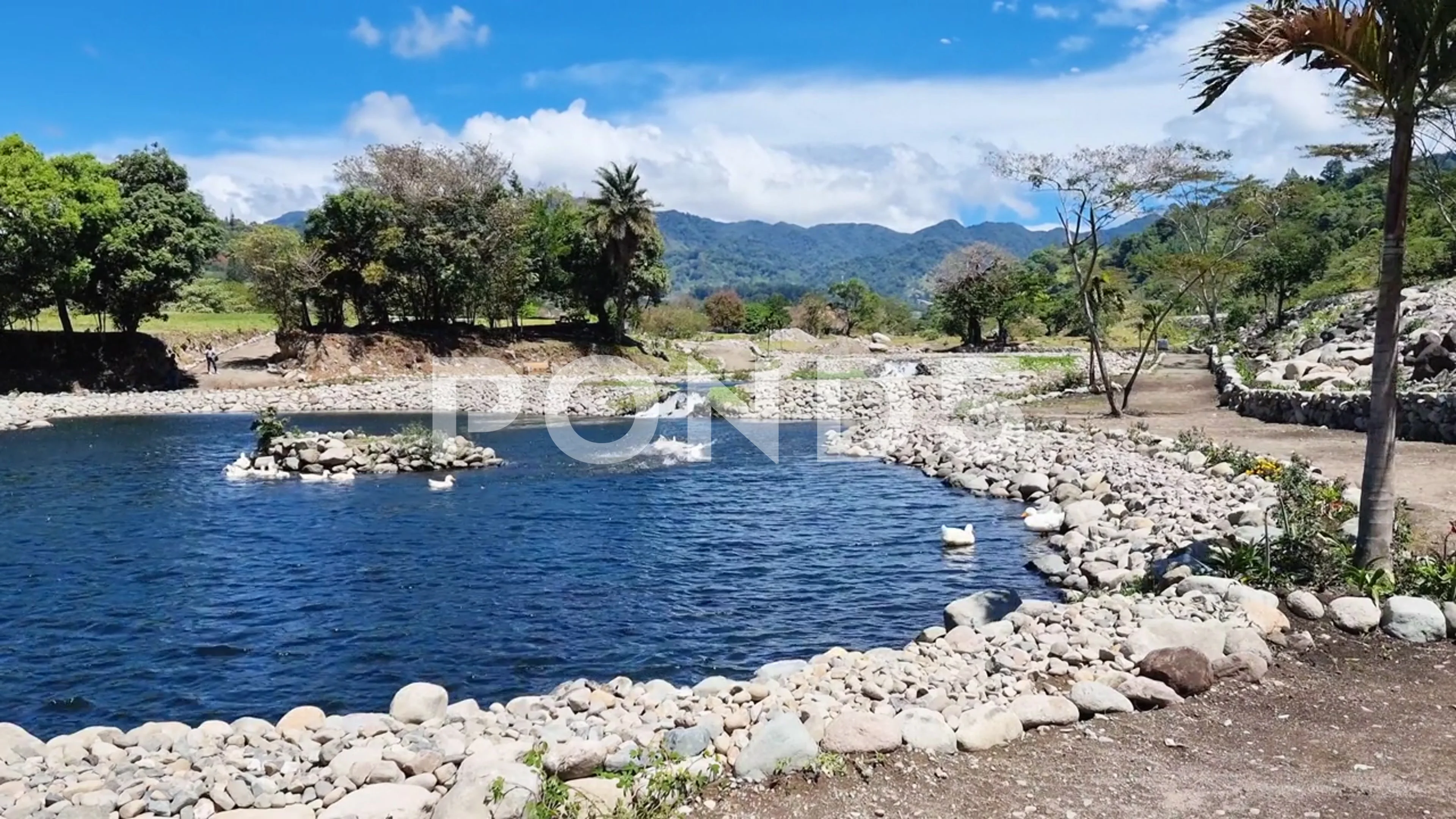 Panama, Boquete, new public park. Panoramic view of the artificial lake