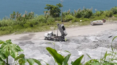 Panama canal car work mortar mixer Stock Footage 32162093