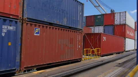 Panama canal containers passing by Stock Footage 32162729