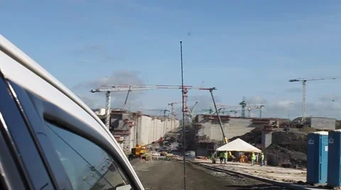 Panama Canal Expansion Project - Approach Viewed from Truck Window Stock Footage 44442053
