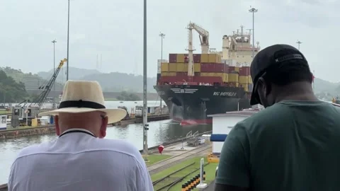 Panama Canal implements new draft reduction to address El Niño-driven drought, C Stock-Footage 342348986