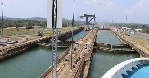 Panama Canal Pacific Ocean locks POV time lapse 4K Stock Footage 108420523