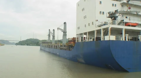 Panama Canal: Passing a container ship Stock Footage 1044525