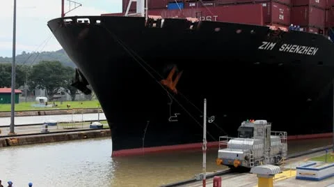 Panama Canal Ship Movers Stock Footage 9278286