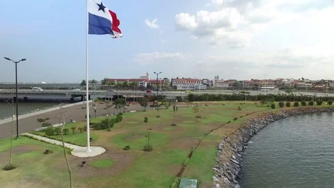 Panama city Flag - Drone Flight Stock Footage 78206441