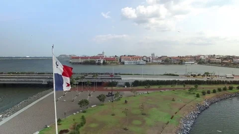 Panama city Flag - Drone Flight Stock Footage 78206530