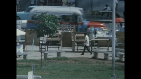 PANAMA CITY, PANAMA - 1969: Civic welcome — Street market stalls and shoppers Video stock 342590853