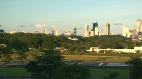 Panama City: Single engine airplane on final approach at small airport Video stock 11863347