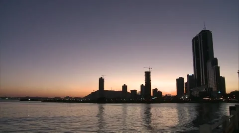 Panama City at sunset, pan Stock Footage 48125406