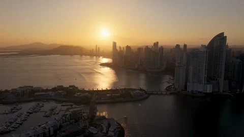 Panama City Sunset Timelapse with Pacific Ocean Islands Aerial Drone Footage Stock Footage 334339729
