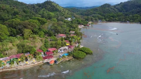 Panama coastline featuring crystal clear turquoise Caribbean water, lush tropica Stock Footage 331229371