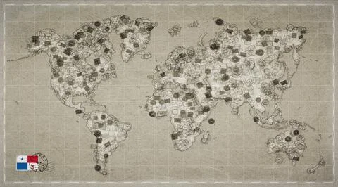 Panama Colon Stamp World Map Stock Illustration