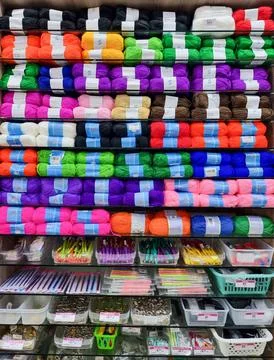 Panama, David, balls of wool displayed in a shop Stock Photos