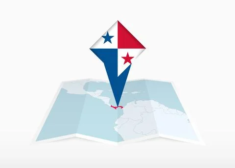 Panama is depicted on a folded paper map and pinned location marker with fl.. Stock Illustration