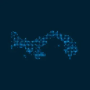 Panama dotted glowing map. Shape of the country with blue bright bulbs. Vec.. Illustrazione stock
