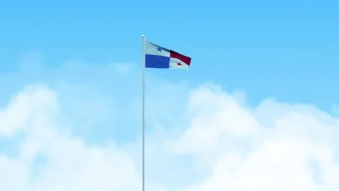 Panama Flag 3D Render Animation Waving on Pole with Blue Sky Stock-Footage 332958954