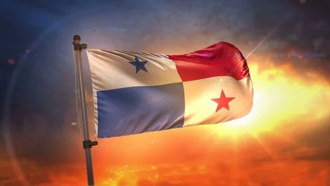 Panama Flag Backlit At Beautiful Sunrise Loop Slow Motion 4K Stock Footage 76676229