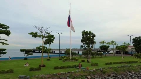 Panama Flag in Cinta Costera Video stock 244554558