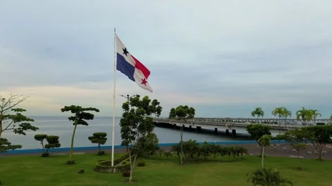 Panama Flag in Cinta Costera Stock Footage 244554582