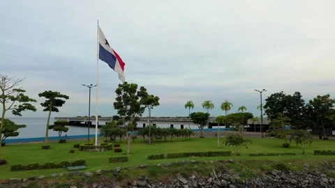 Panama Flag in Cinta Costera Stock Footage 244554599