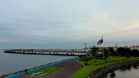 Panama Flag in Cinta Costera Video stock 244556002