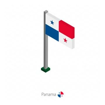 Panama Flag on Flagpole in Isometric dimension. Stock Illustration