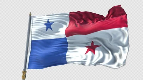 Panama Flag on a flagpole Waving on Transparent Alpha Background Stock Footage 292313340