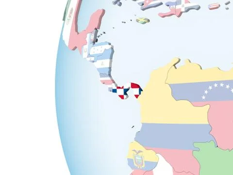 Panama with flag on globe Stock Illustration
