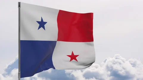 Panama flag on pole with sky background seamless loop 3d animation Stock Footage 149464072