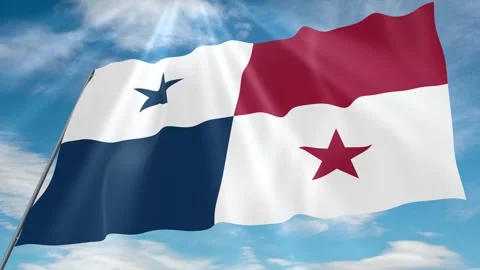 Panama Flag Seamless Loop 4k 60fps on Sky Background Stock Footage 341763266