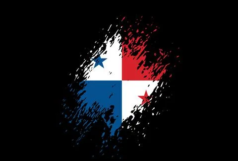 Panama flag with splashes brush stroke  textured isolated  on black backgroun Stock Illustration