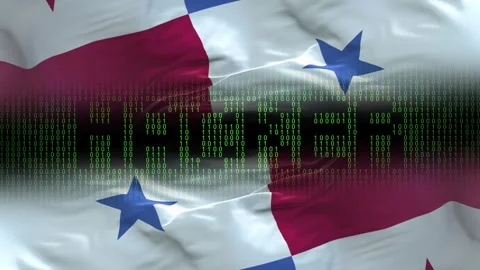 Panama flag - Waving flag on matrix binary code background Stock Footage 321420479