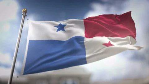 Panama Flag Waving Slow Motion 3D Rendering Blue Sky Background - Seamless .. Stock Footage 75507575