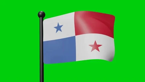 Panama Flag Waving in Slow Motion on the green background. 3D Render Flag. .. Stock Footage 230912386