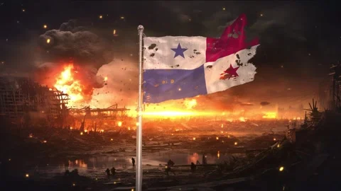 Panama flag waving in war is torn 動画素材 346089279