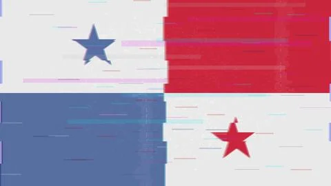 Panama Glitch Flag Vector - RGB Split Digital Video Frame Design Stock Illustration