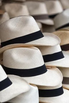 Panama hats closeup Stock Photos