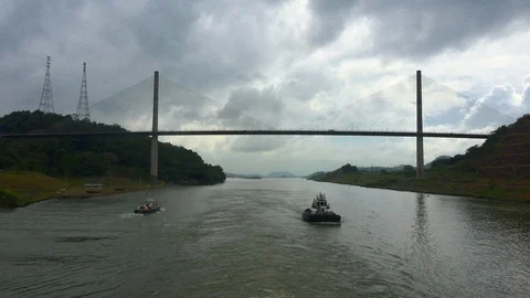 Panama leaving the Centennial Bridge behind Stock Footage 96410391