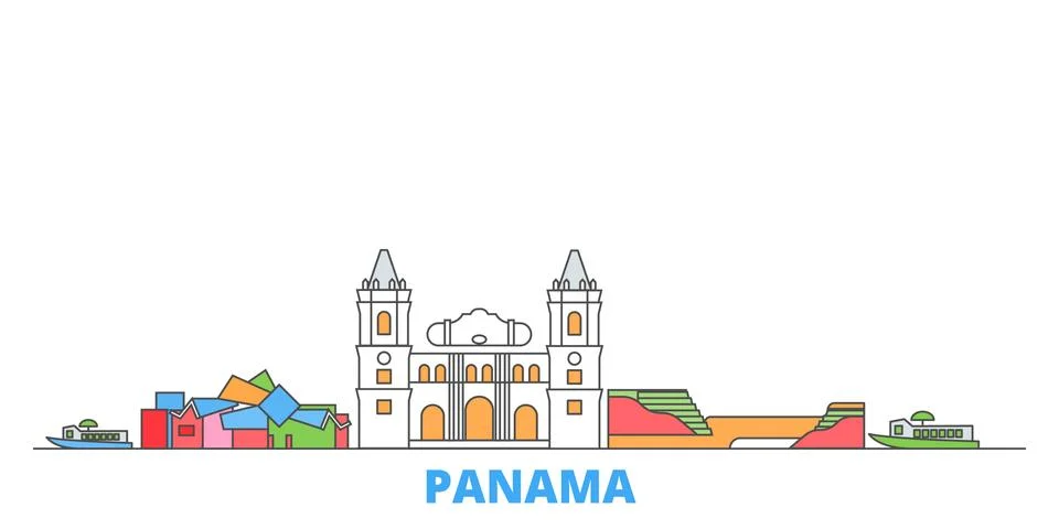 Panama line cityscape, flat vector. Travel city landmark, oultine illustration Ilustración de archivo