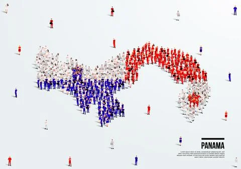 Panama Map and Flag. A large group of people in the Panama flag color Stock Illustration