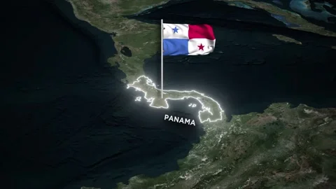 Panama Map Animation, 3D Waving of Panama  Flag and Glowing Border on World Map Video stock 332614875