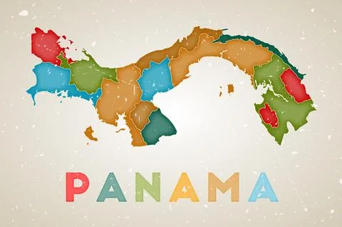 Panama map. Country poster with colored regions. Old grunge texture. Vector.. Stock Illustration