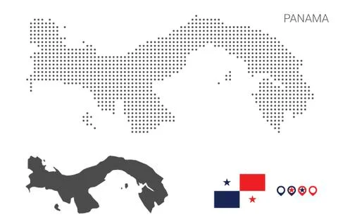 Panama map dotted with flag and pin Stock Illustration