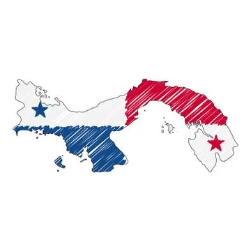 Panama map hand drawn sketch. Vector concept illustration flag, childrens Stock Illustration