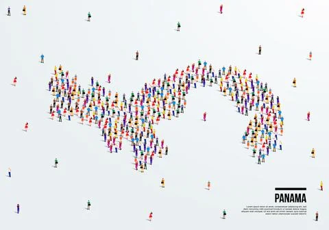 Panama Map. A large group of people form to create Panama Map. Stock Illustration