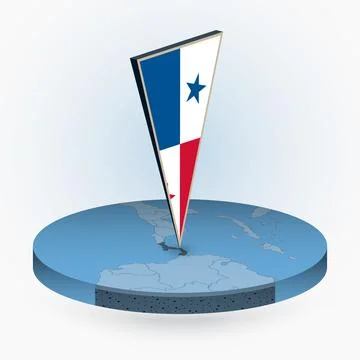 Panama map in round isometric style with triangular 3D flag of Panama 库存插图
